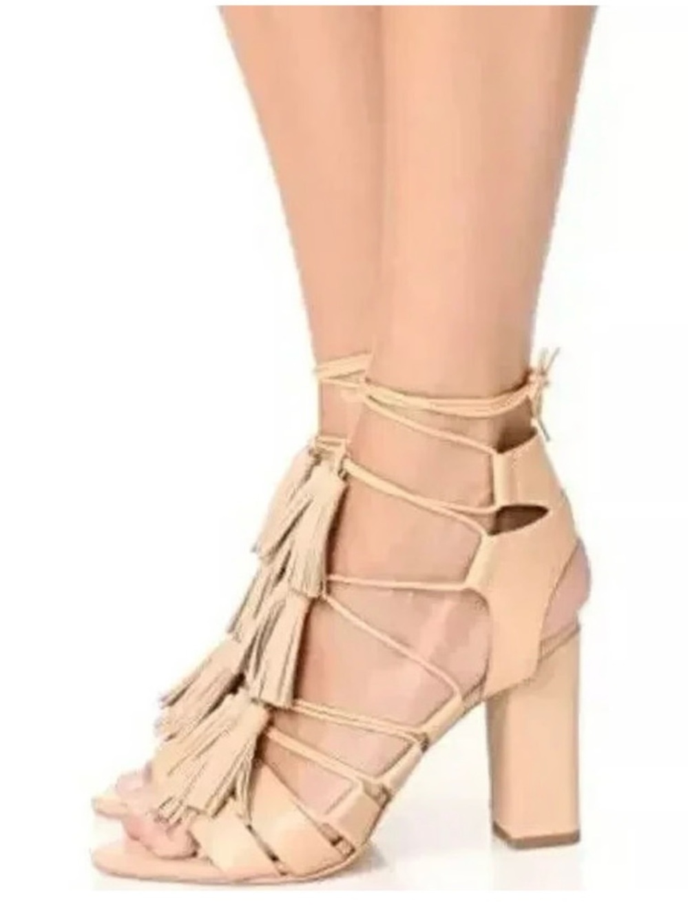 Loeffler Randall Luz Tassel Lace up Gladiator heels Beige. sz 8.5